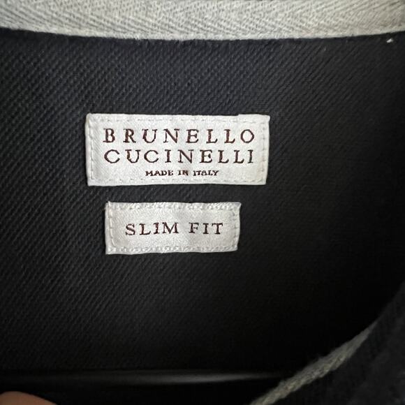 Brunello Cucinelli Men's LS Navy Polo Shirt L $775 - Picture 4 of 5